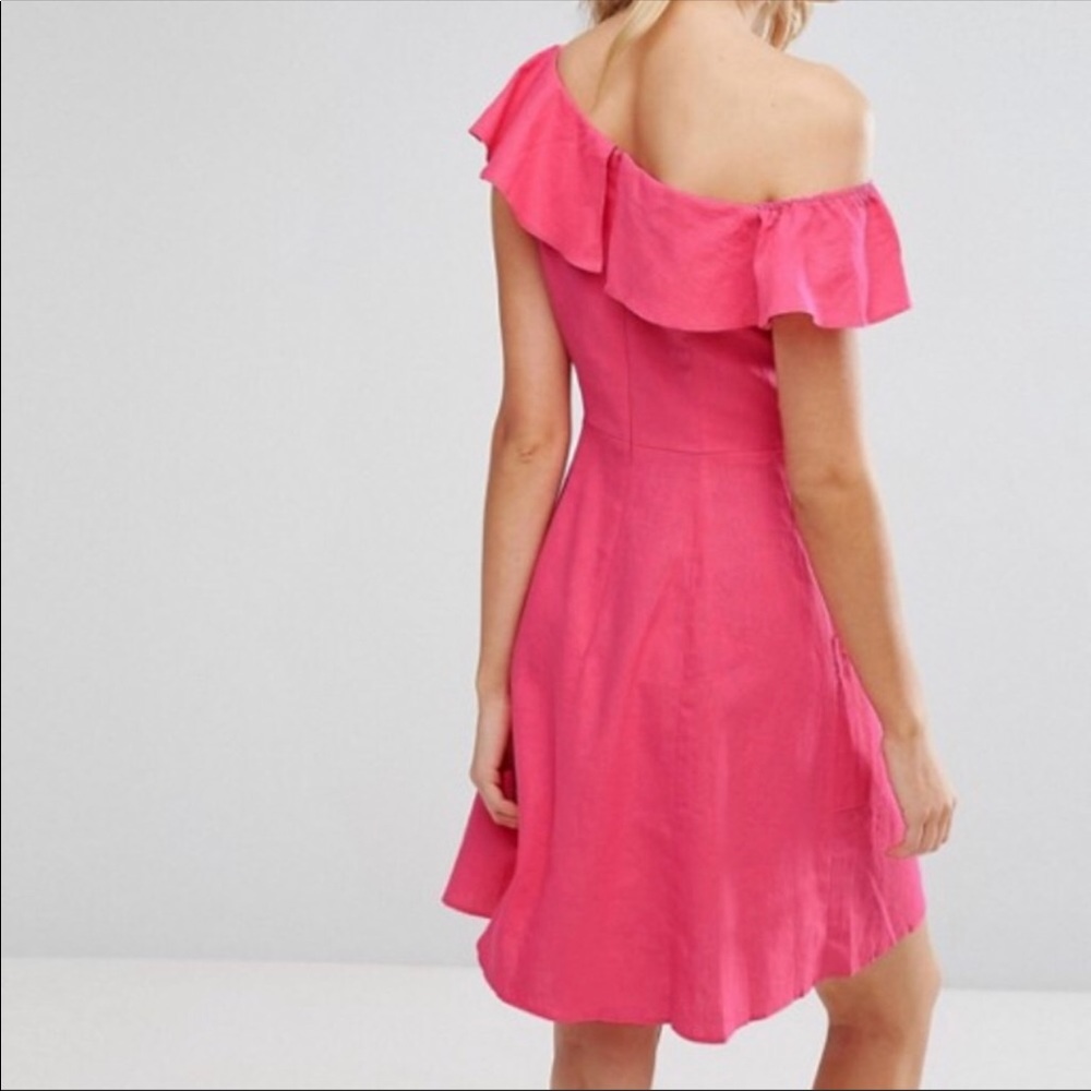 ASOS Pink Linen Off Shoulder Dress - Picture 2 of 5